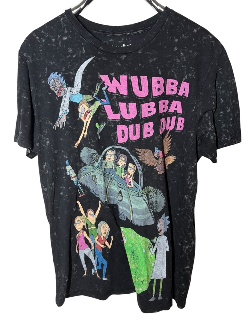 Rick and Morty Short Sleeve Black Graphic T-Shirt Acid Wash Large